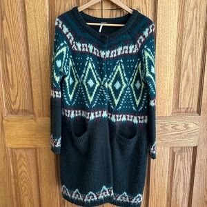 Free People fairisle long cardigan sweater duster bohemian